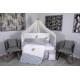 Set Lenjerie MyKids 11 piese Elephant gri-galben cu baldachin 120x60 cm + Covoras Mykids Carpet VP02 160x100 cm