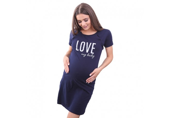 Camasa de alaptat Din bumbac Cu capse oblice Masura L I love my Baby Navy Blue