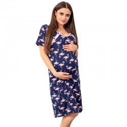Camasa de alaptat Din bumbac Cu nasturi Masura L Flamingos Navy Blue