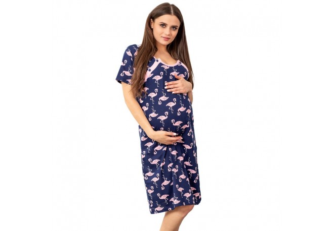 Camasa de alaptat Din bumbac Cu nasturi Masura L Flamingos Navy Blue