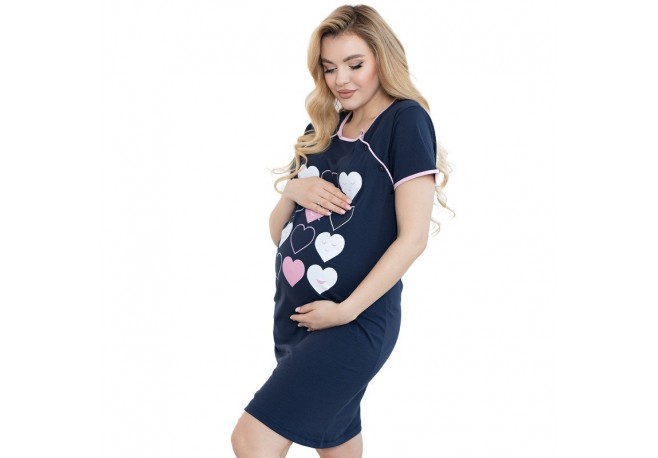 Camasa de alaptat Din bumbac Cu nasturi Masura L Hearts Navy Pink