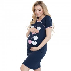 Camasa de alaptat Din bumbac Cu nasturi Masura XL Hearts Navy Pink