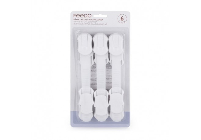 Feedo - Set sisteme de siguranta pentru mobilier Universale Cu lungime reglabila 19 x 3.4 cm Distanta 2-11 cm 6 bucati Alb