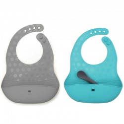 Set 2 bavete portabile cu buzunar Poket Cu lingurita inclusa Fara BPA Bbluv Aqua/Grey