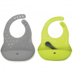 Set 2 bavete portabile cu buzunar Poket Cu lingurita inclusa Fara BPA Bbluv Lime/Grey