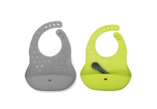 Set 2 bavete portabile cu buzunar Poket Cu lingurita inclusa Fara BPA Bbluv Lime/Grey