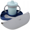 Set de masa complet Set Include farfurie compartimentata baveta portabila cu buzunar canuta si lingurita Silicon Fara BPA Bbluv 