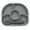 Set de masa Yumi Farfurie compartimentata si lingurita Cu 4 compartimente Fara BPA Bbluv Grey