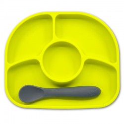 Set de masa Yumi Farfurie compartimentata si lingurita Cu 4 compartimente Fara BPA Bbluv Lime