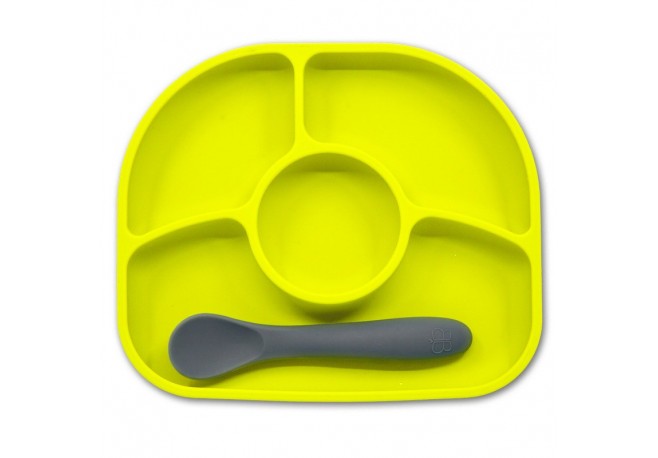 Set de masa Yumi Farfurie compartimentata si lingurita Cu 4 compartimente Fara BPA Bbluv Lime
