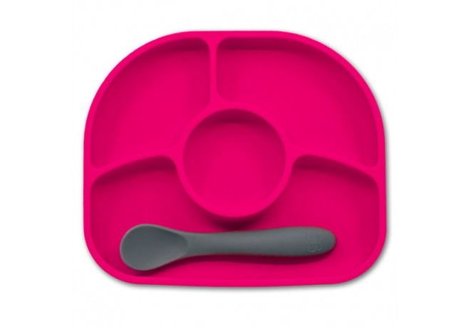 Set de masa Yumi Farfurie compartimentata si lingurita Cu 4 compartimente Fara BPA Bbluv Pink