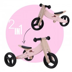 Bicicleta/tricicleta fara pedale din lemn 2 in 1 Functie de bicicleta echilibru Scaun reglabil Roti ajustabile Manere antiderapa