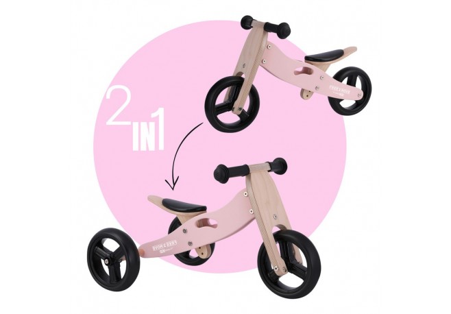 Bicicleta/tricicleta fara pedale din lemn 2 in 1 Functie de bicicleta echilibru Scaun reglabil Roti ajustabile Manere antiderapa