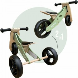 Bicicleta/tricicleta fara pedale din lemn 2 in 1 Functie de bicicleta echilibru Scaun reglabil Roti ajustabile Manere antiderapa