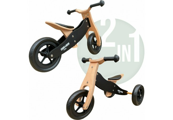 Bicicleta/tricicleta fara pedale din lemn 2 in 1 Functie de bicicleta echilibru Sa reglabila Manere antiderapante Roti ajustabil