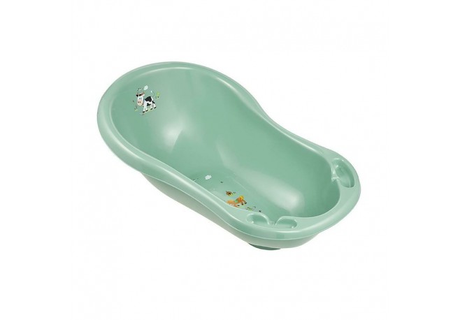 Cadita ergonomica de baie cu dop de scurgere Maria 84 x 49 x 30 cm Keeeper Funny Farm Green