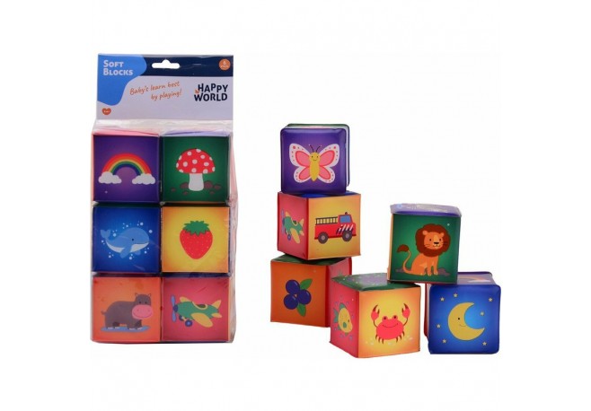 Happy World - Cuburi moi 75 x 75 cm 0 luni - 5 ani 6 piese Conform cu standardul de siguranta EN71 Multicolor