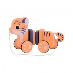 Joueco - Jucarie de tras tigru Colectia The Wildies Family Din lemn certificat FSC 26 x 10 x 15 cm 12 luni+ Multicolor