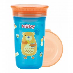 Nuby - Cana magica 360 Cu supapa din silicon Cu capac 300 ml 6+ luni Albastru/Portocaliu