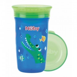Nuby - Cana magica 360 Cu supapa din silicon Cu capac 300 ml 6+ luni Albastru/Verde