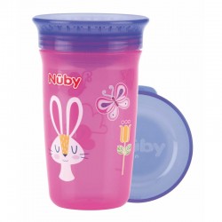 Nuby - Cana magica 360 Cu supapa din silicon Cu capac 300 ml 6+ luni Roz/Mov