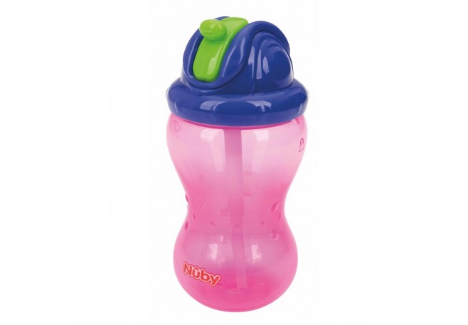 Nuby - Cana cu pai anti-alunecare Cu inchidere etansa Plastic 360 ml 12+ luni Roz