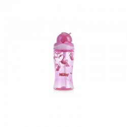 Nuby - Cana cu pai anti-alunecare Cu pai moale din silicon Din materialul ecologic tritan 360 ml 4+ ani Roz