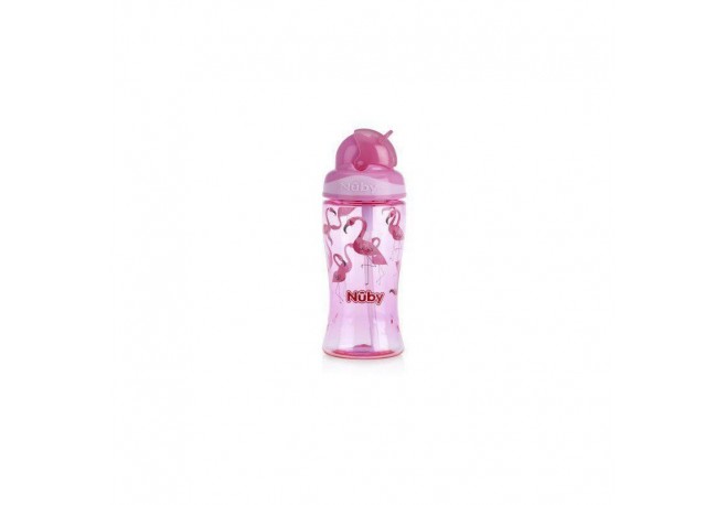 Nuby - Cana cu pai anti-alunecare Cu pai moale din silicon Din materialul ecologic tritan 360 ml 4+ ani Roz