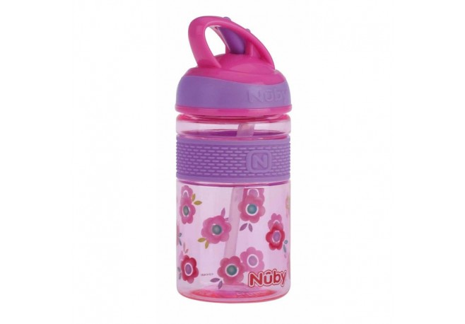 Nuby - Cana 2 in 1 Cu pai incorporat Din materialul ecologic tritan Rezistenta 360 ml 3+ ani Roz