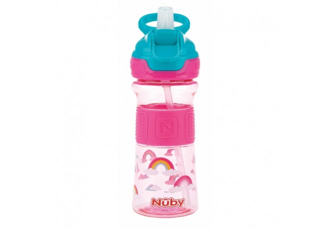 Nuby - Cana sport cu pai moale si pliabil Din materialul ecologic tritan Rezistenta 360 ml 3+ ani Roz