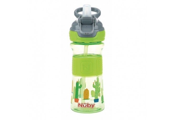 Nuby - Cana sport cu pai moale si pliabil Din materialul ecologic tritan Rezistenta 360 ml 3+ ani Verde