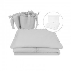 MimiNu - Set lenjerie patut 5 piese Cu volanase Cu pilota si perna Din bumbac certificat Oeko Tex Standard 100 Pentru patut 120x