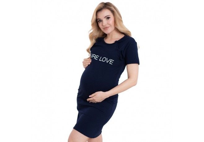 Camasa de alaptat Din bumbac Cu capse oblice Masura L Purelove Navy Blue