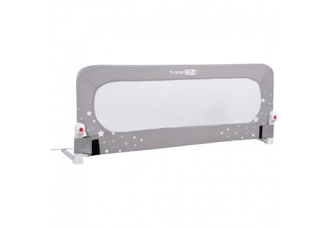 Bariera de protectie pentru pat bebe Rabatabila Instalare usoara Dimensiune 135 x 57 cm FreeON Little Stars Grey