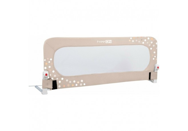 Bariera de protectie pentru pat bebe Rabatabila Instalare usoara Dimensiune 135 x 57 cm FreeON Little Dots Beige