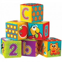 Set 6 cuburi noi pentru baie Cu litere si cifre Dimesiune 7.5 cm fiecare cub Splash and Learn Soft blocks for bath Playgro