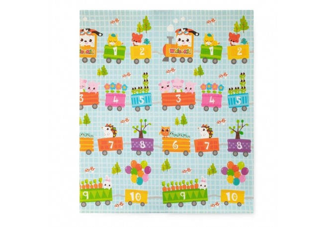 Petite&Mars - Covoras de joaca interactiv Joy Max Design Trenulet Reversibil Cu suprafata antiderapanta si impermeabila 180 x 15