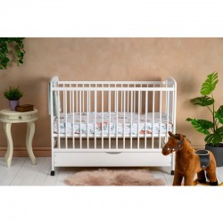 Qmini - Patut din lemn Timmi Elephant 120x60 cm Cu sertar Din lemn de pin si mdf Stabil si rezistent Inaltime saltea reglabila p