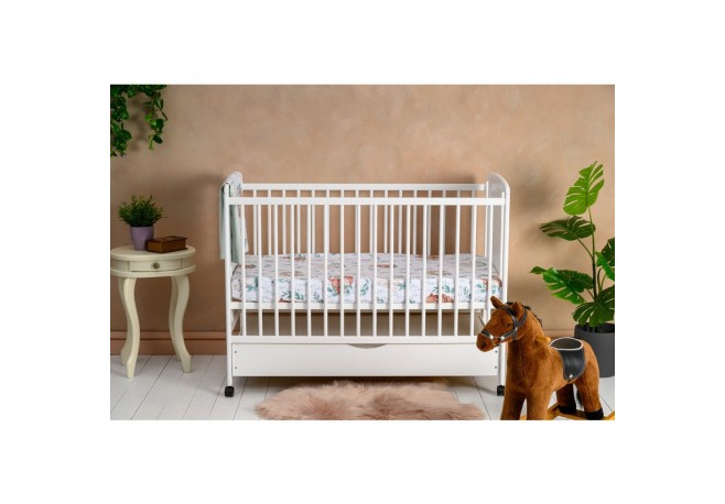 Qmini - Patut din lemn Timmi Elephant 120x60 cm Cu sertar Din lemn de pin si mdf Stabil si rezistent Inaltime saltea reglabila p