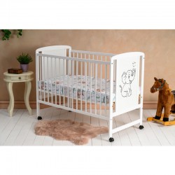 Qmini - Patut din lemn Timmi Elephant 120x60 cm Din lemn de pin si mdf Stabil si rezistent Inaltime saltea reglabila pe 3 nivele