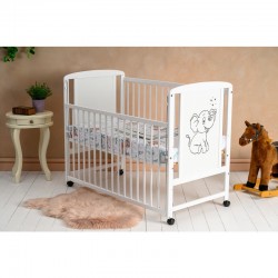 Qmini - Patut din lemn Timmi Elephant 120x60 cm Cu laterala culisanta Din lemn de pin si mdf Stabil si rezistent Inaltime saltea