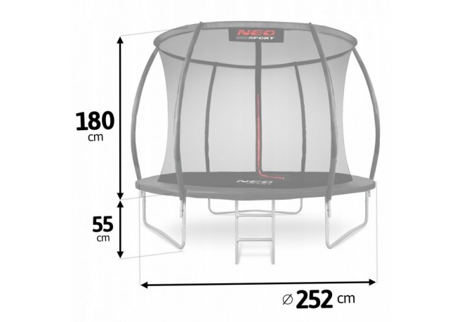 Trambulina de gradina cu plasa interioara stalpi si scara 252 cm (8FT) Neo-Sport NS-08C231 - Negru