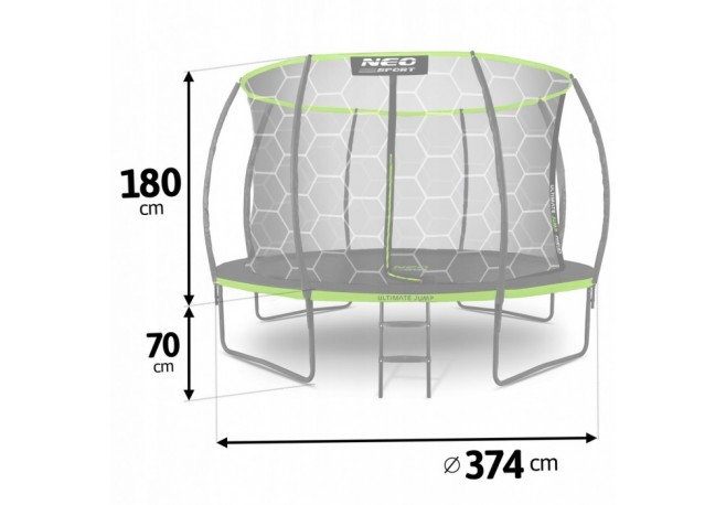 Trambulina de gradina cu plasa interioara stalpi si scara 374 cm (12FT) Neo-Sport NS-12C221 - Verde