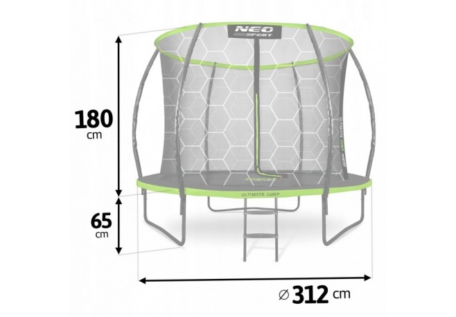 Trambulina de gradina cu plasa interioara stalpi si scara 312 cm (10FT) Neo-Sport NS-10C221 - Verde