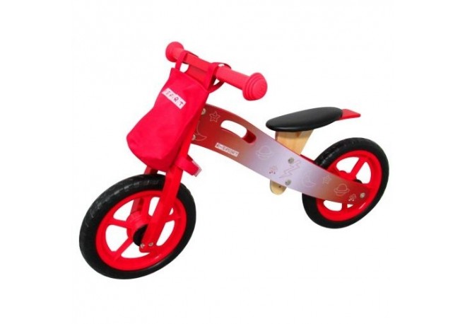 Bicicleta fara pedale din lemn cu roti din spuma EVA R10 R-Sport - Rosu
