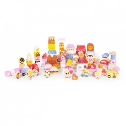 Set educational cu blocuri din lemn 116 piese Candy City Ecotoys ME433