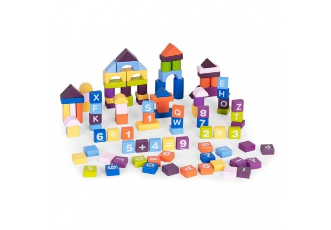 Set educational cu blocuri din lemn 108 piese Ecotoys ME434