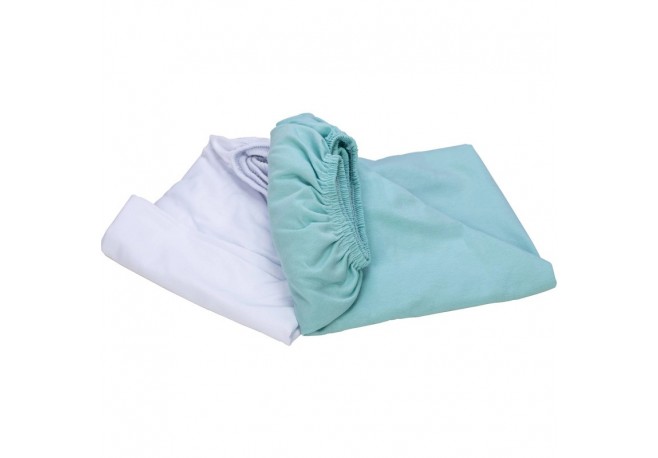 Set 2 cearceafuri cu elastic pentru patut leagan sau patut co-sleeper Bubaba Dimensiune 90x50 cm Din bumbac jersey Alb si mint