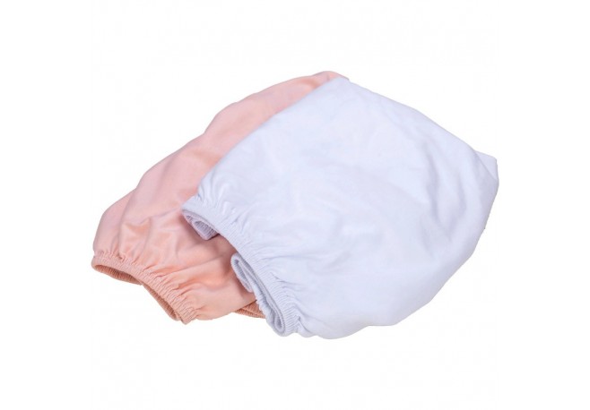 Set 2 cearceafuri cu elastic pentru patut leagan sau patut co-sleeper Bubaba Dimensiune 90x50 cm Din bumbac jersey Alb si roz