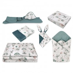 MimiNu - Set pentru bebelusi 6+1 piese Cu paturica de infasat Prosop Paturica Cearceaf 120x60 cm Fata de perna Husa pilota Jucar